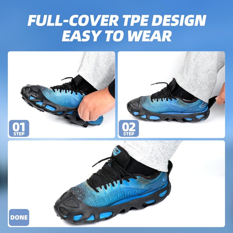 wasserflux Ice Cleats for Shoes - 30 Steel Anti-Slip Spikes, Stretchy TPE Winter Traction for Sneakers, Hiking Boots & Work Shoes - Image 4